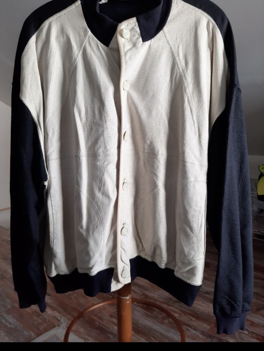 Men's Two-Tone Black and Cream Button-Up Jacket